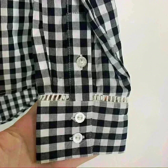 Euc Isaac Mizrahi Button Front Black white checker Gingham Shirt 8 - Picture 10 of 13